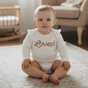 Rabbit + Bear Organic “Loved” Onesie 3–6M